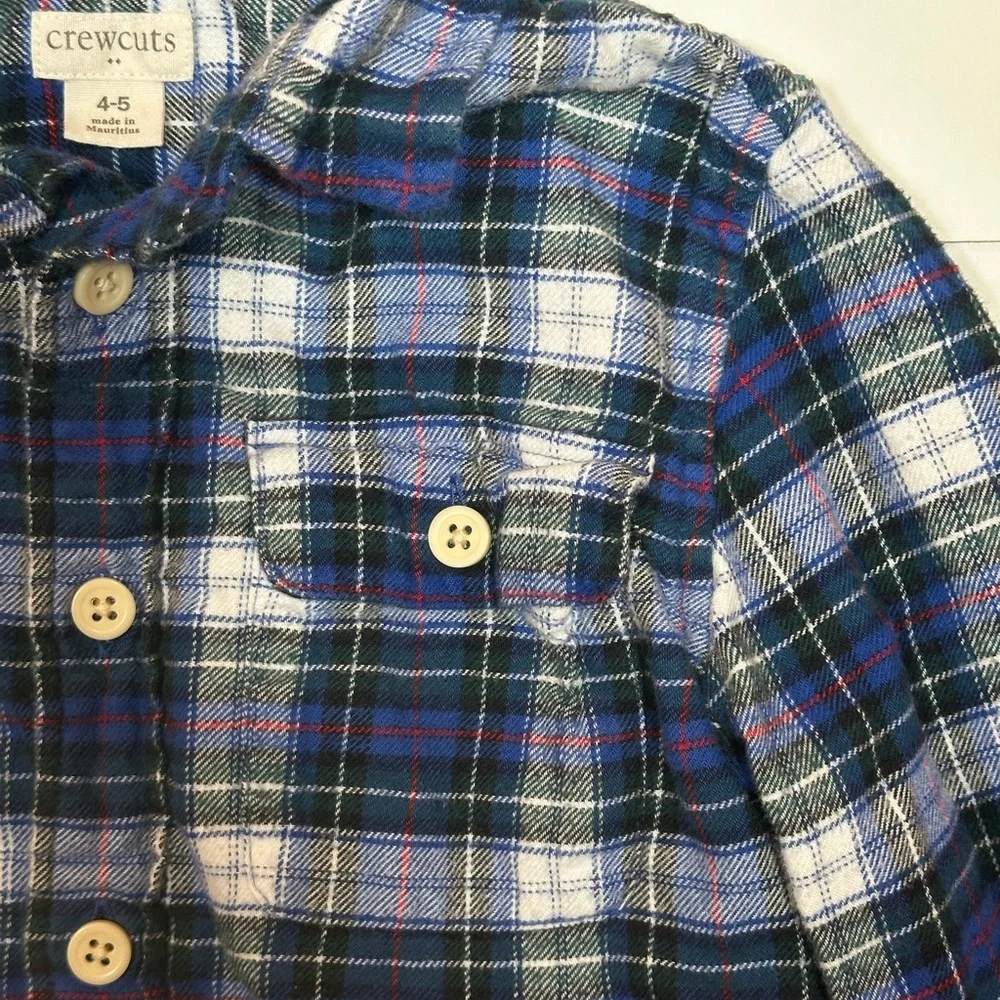 J. Crew Crewcuts Boy’s Blue Plaid Flannel Button Down Shirt Size 4-5 - Picture 6 of 8